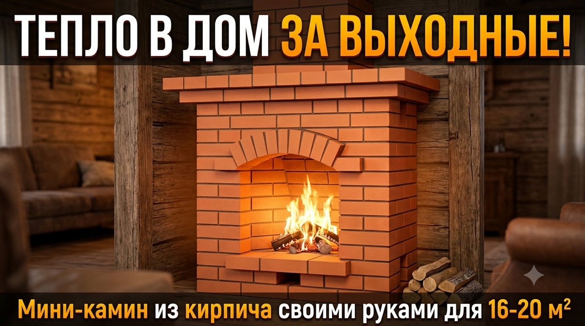 Мини камин из кирпича для дачного домика 16–20 м², проект кладки